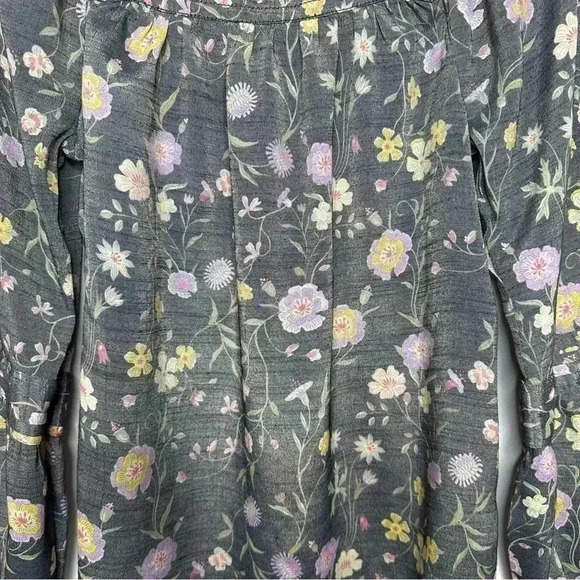 LC Lauren Conrad Blouse Greyish Black Floral Square Neck Flowy Size Small - Picture 14 of 16